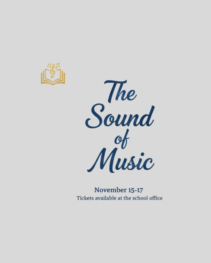 Music notes coming out of a book with the text "The Sound of Music, November 15-17"